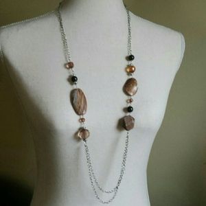 SILVER AND BROWN BEADED NECKLACE